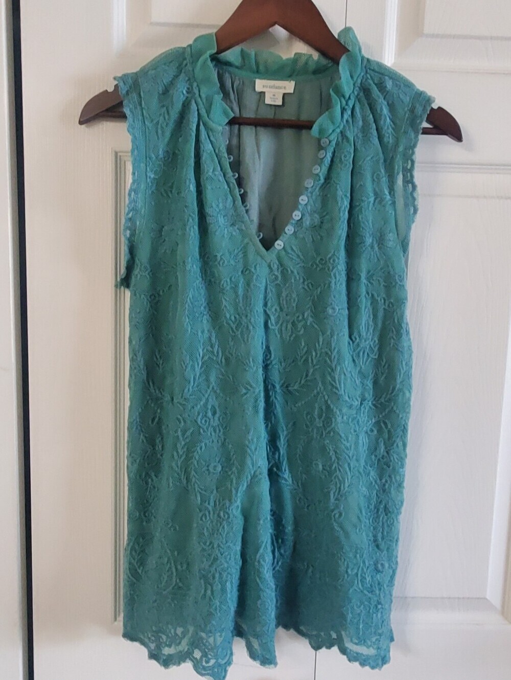 SUNDANCE MIRAVELLE TANK TOP MED. LACE KNIT. MINT GREEN BLUE. BOHO